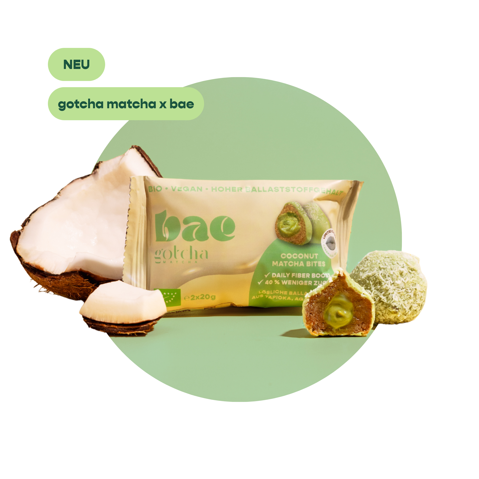 12er Box Bio-Bites Coconut Matcha x Gotcha Matcha